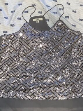 Ya Los Angeles Silver Sequin Geometric Halter Cami